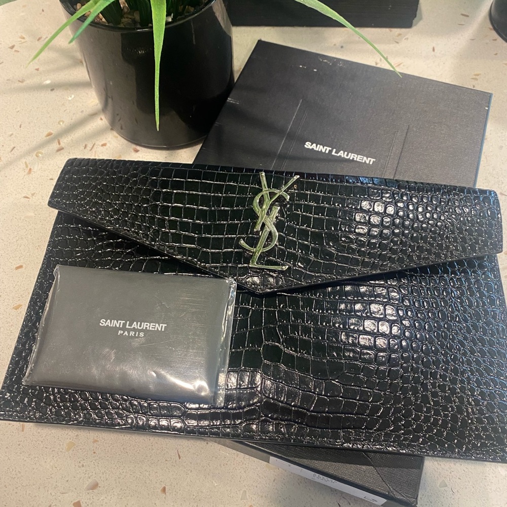 Uptown YSL Croc Embossed Clutch
